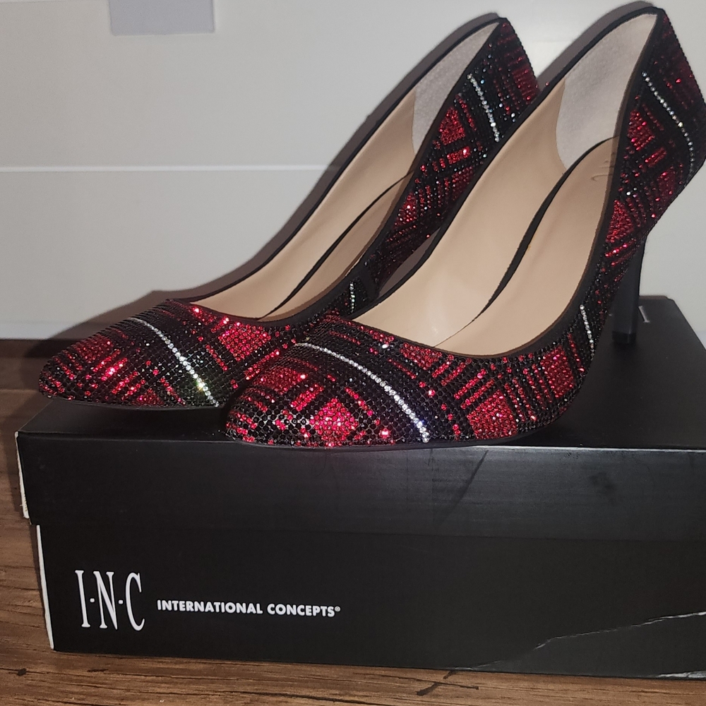 INC International Concepts Red Sequin Pointed-Toe Pumps